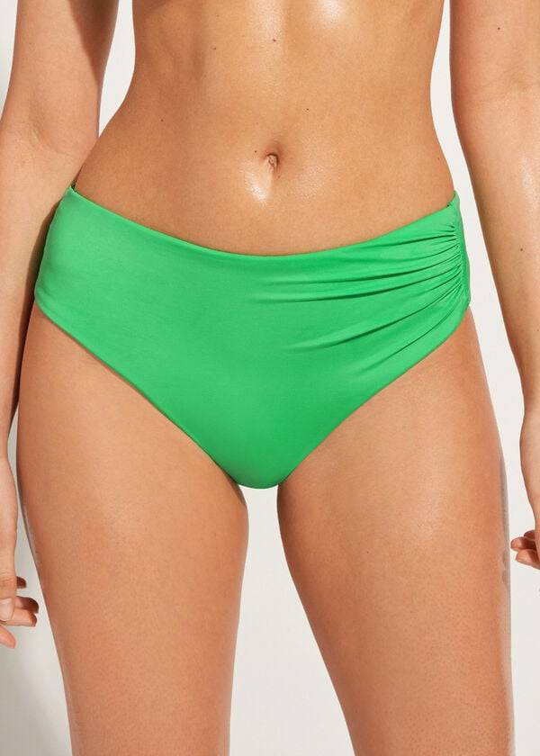 dámské ekologické bikinové kalhotky calzedonia s vysokým pasem v ekologické barvě zelené