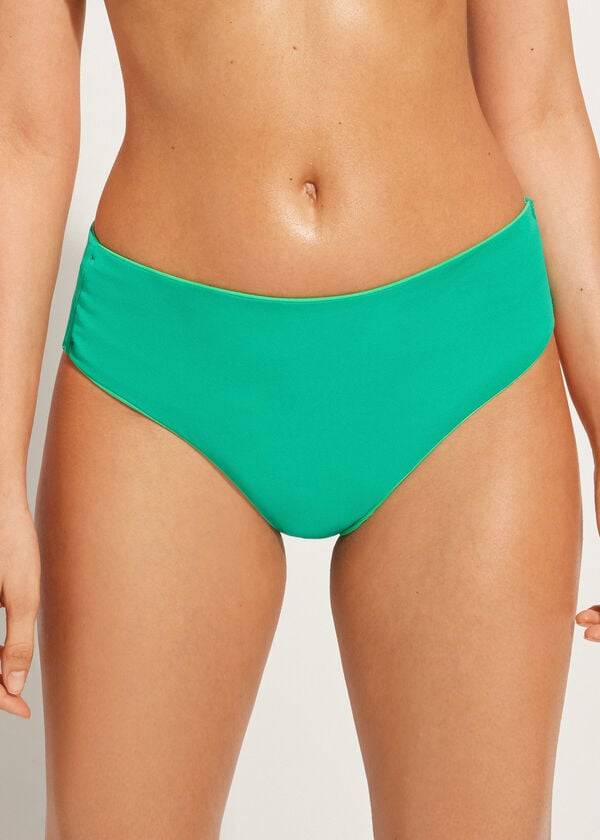 dámské ekologické bikinové kalhotky calzedonia s vysokým pasem v ekologické barvě zelené