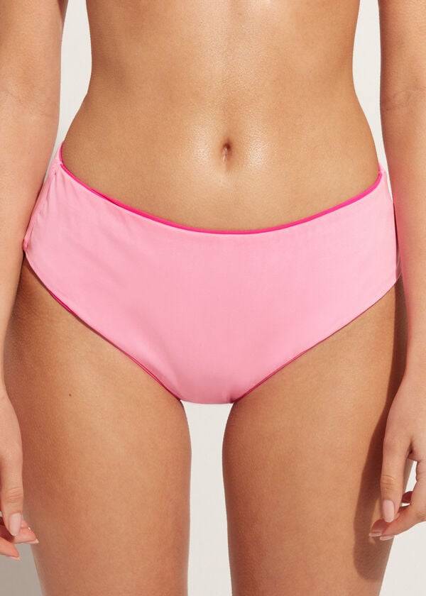 růžové dámské ekologické bikiny calzedonia s vysokým pasem a potiskem indonésie
