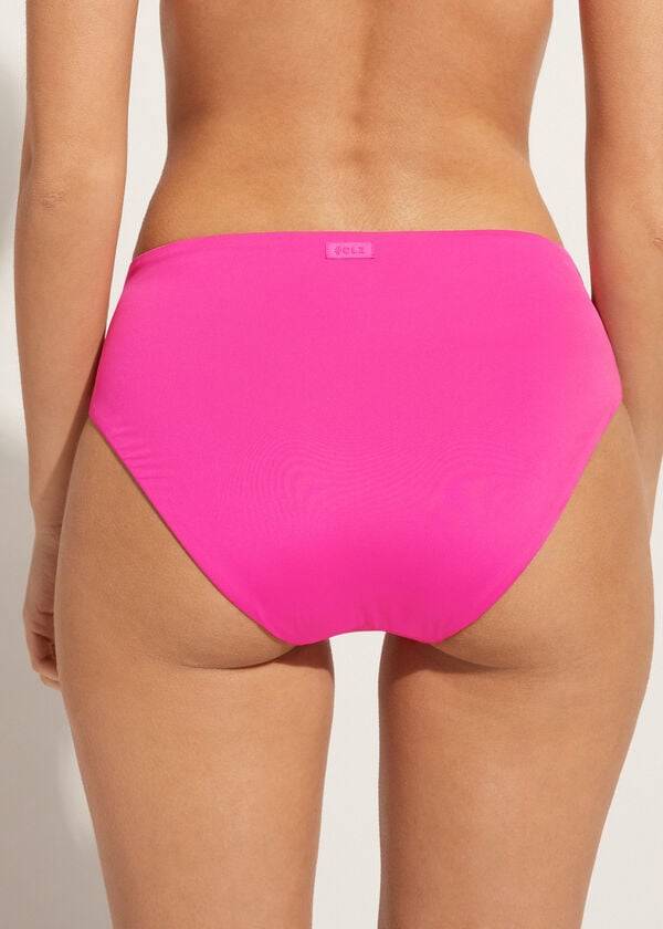 růžové dámské ekologické bikiny calzedonia s vysokým pasem a potiskem indonésie