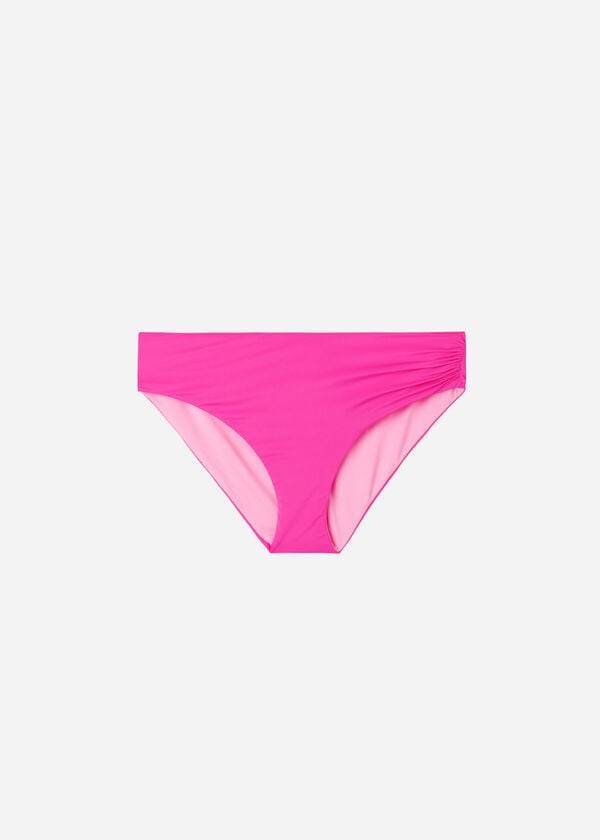 růžové dámské ekologické bikiny calzedonia s vysokým pasem a potiskem indonésie
