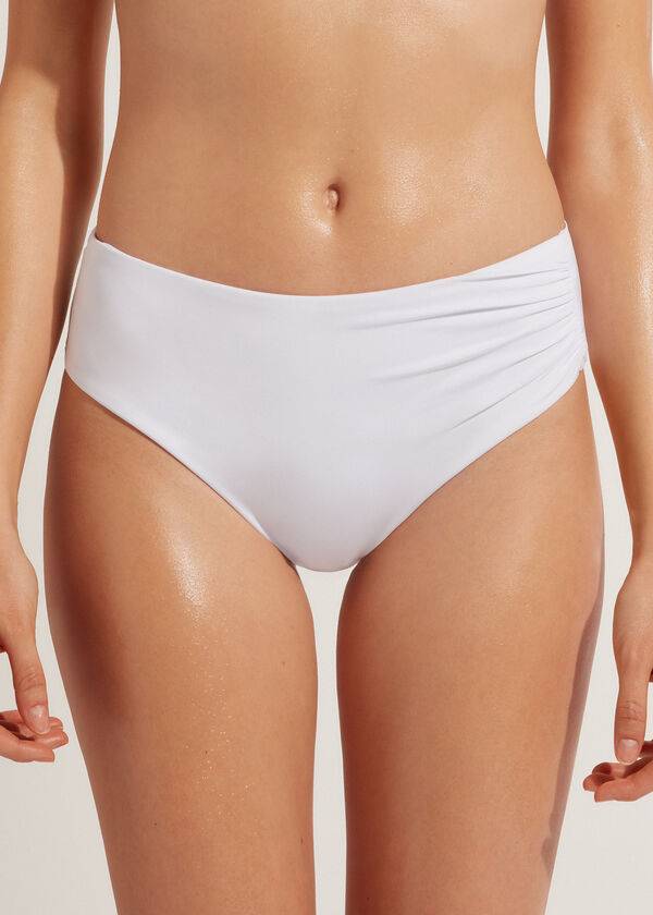 dámské ekologické bikinové kalhotky calzedonia s vysokým pasem a logem indonesia bílé