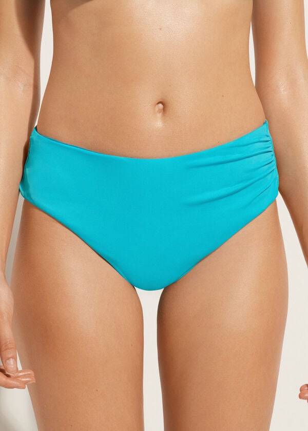 tyrkysově zelené dámské ekologické bikiny calzedonia s vysokým pasem z indonésie