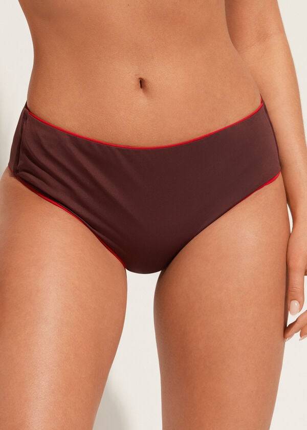 vínové dámské ekologické bikiny calzedonia s vysokým pasem a logem indonesia