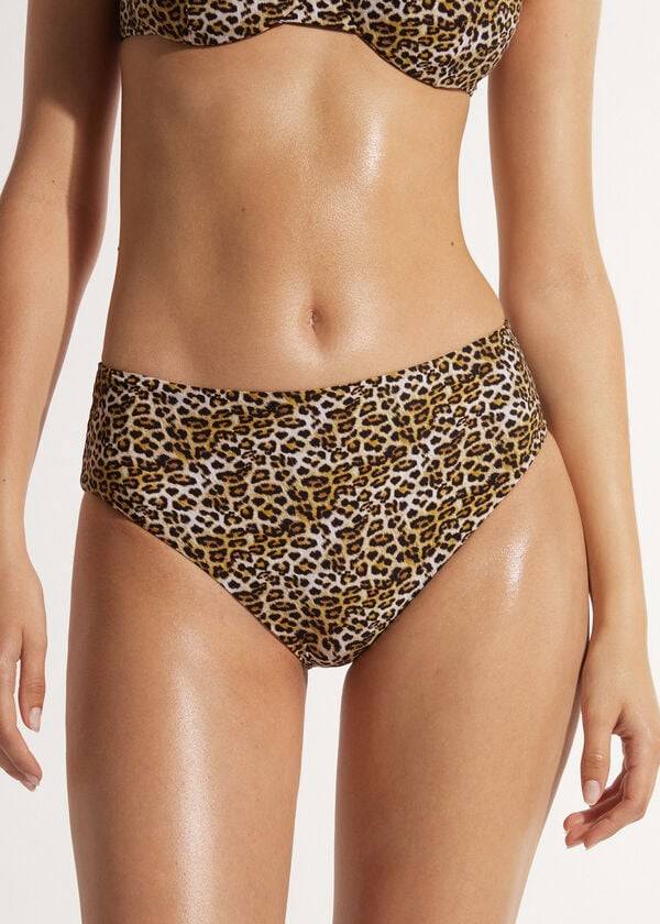 hnědé dámské bikinové kalhotky s vysokým pasem od calzedonia malindi