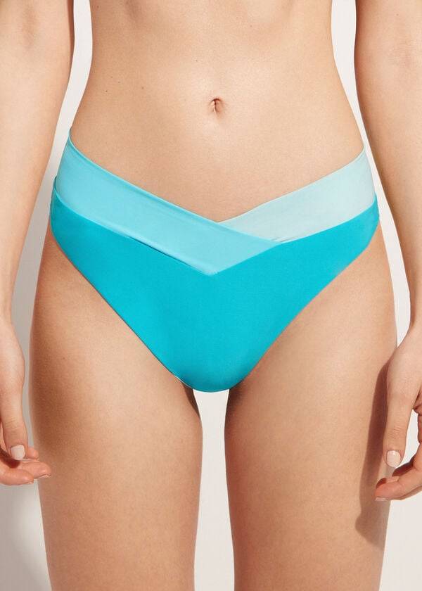 dámské bikinové kalhotky calzedonia s vysokým výstřihem brazilské tyrkysově zelené