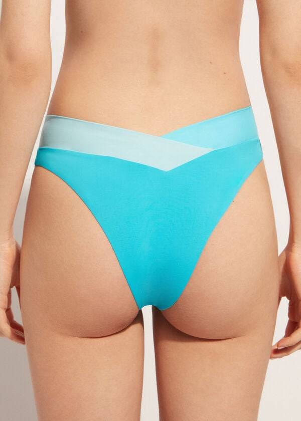 dámské bikinové kalhotky calzedonia s vysokým výstřihem brazilské tyrkysově zelené
