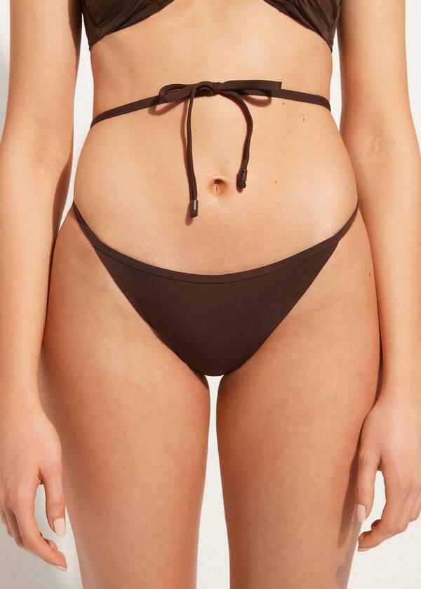 dámské kávově hnědé bikinové kalhotky calzedonia s vysokým výstřihem a brazilským vzorem islamorada