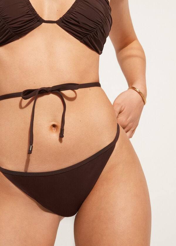 dámské kávově hnědé bikinové kalhotky calzedonia s vysokým výstřihem a brazilským vzorem islamorada