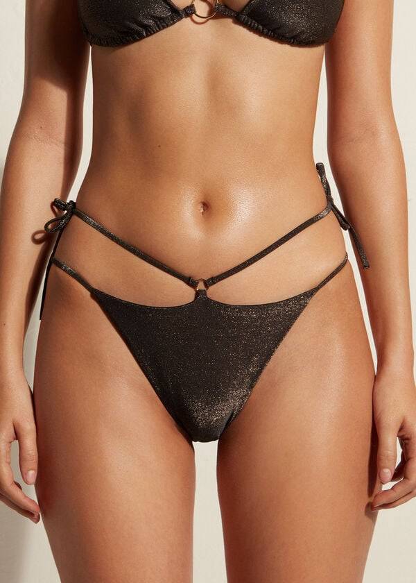 dámské bikinové kalhotky calzedonia lamé brazilian side string hollywood černé