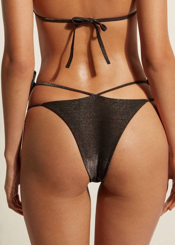 dámské bikinové kalhotky calzedonia lamé brazilian side string hollywood černé
