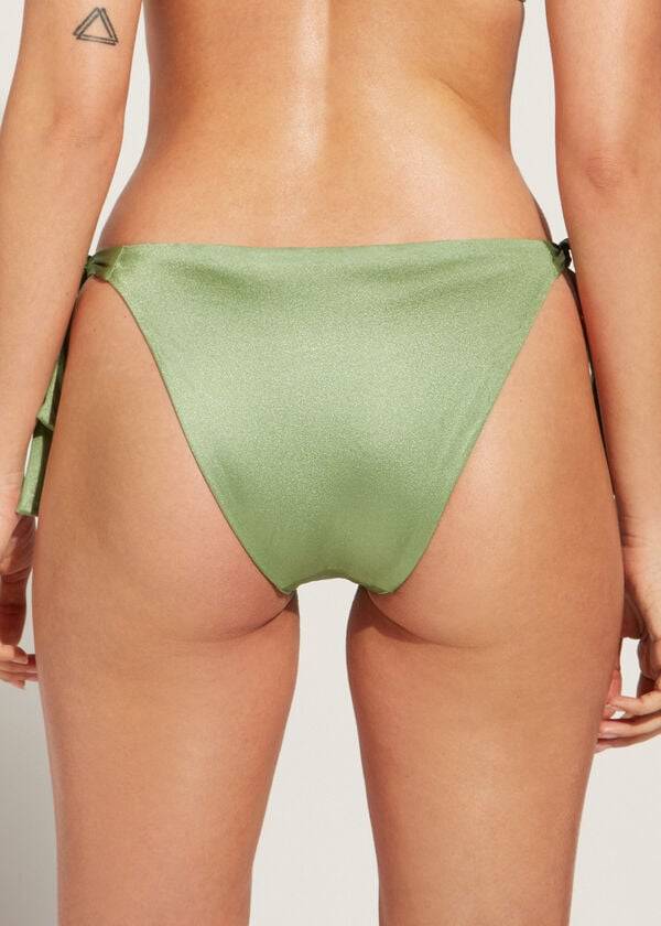 dámské zelené flitrované bikinové kalhotky calzedonia cannes s bočními vázáními