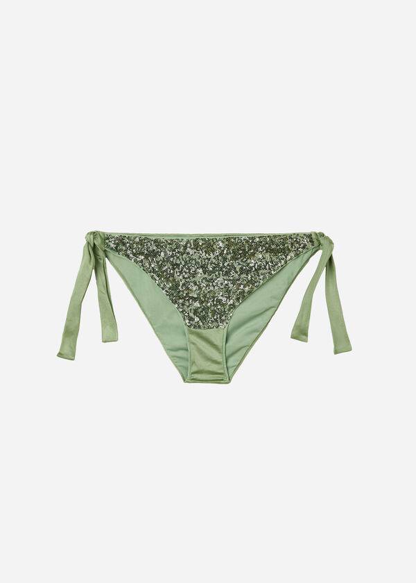 dámské zelené flitrované bikinové kalhotky calzedonia cannes s bočními vázáními