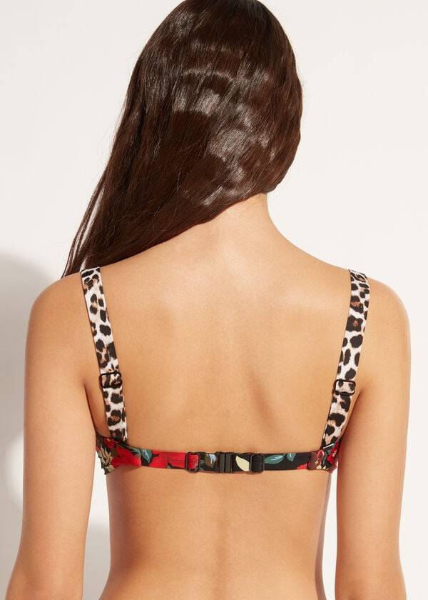 růžovo-černé dámské lehce vyztužené bikinové vršky calzedonia bandeau nizza