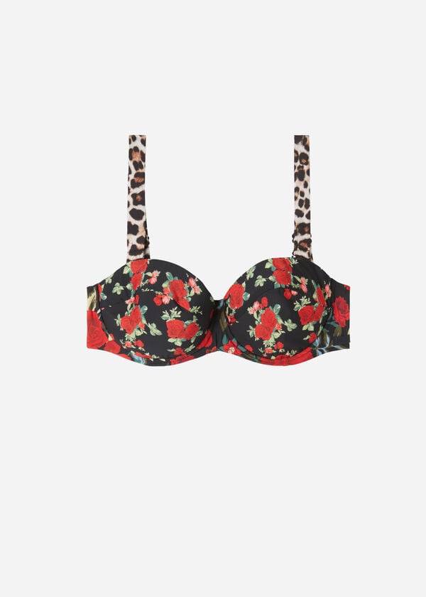 růžovo-černé dámské lehce vyztužené bikinové vršky calzedonia bandeau nizza