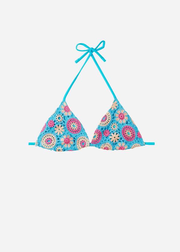 tyrkysové dámské háčkované capri bikiny calzedonia s trojúhelníkovým stringem