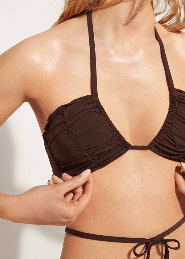 dámské bikinové vršky calzedonia se stahovací šňůrkou bandeau islamorada v kávově hnědé barvě