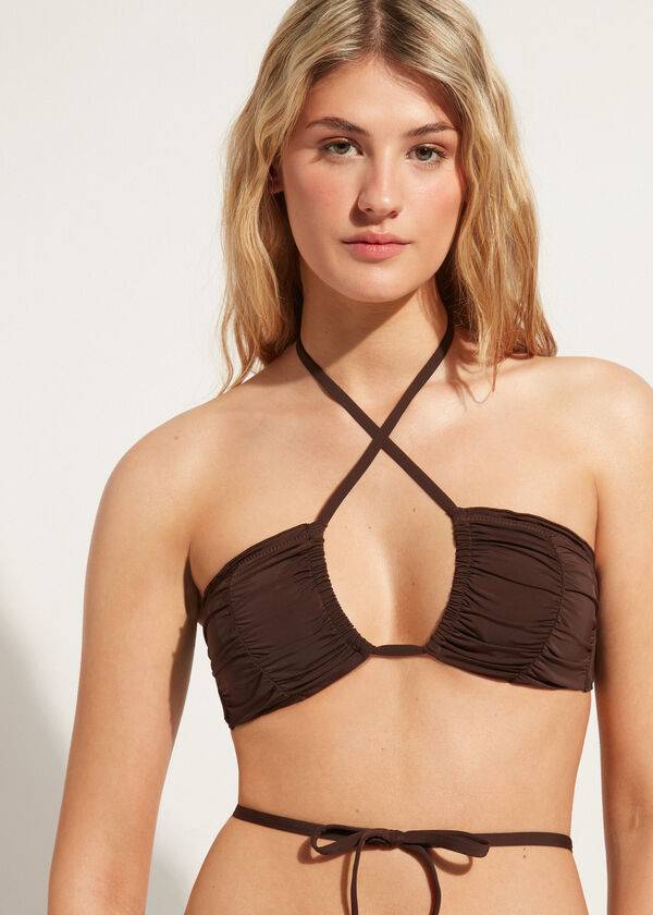dámské bikinové vršky calzedonia se stahovací šňůrkou bandeau islamorada v kávově hnědé barvě