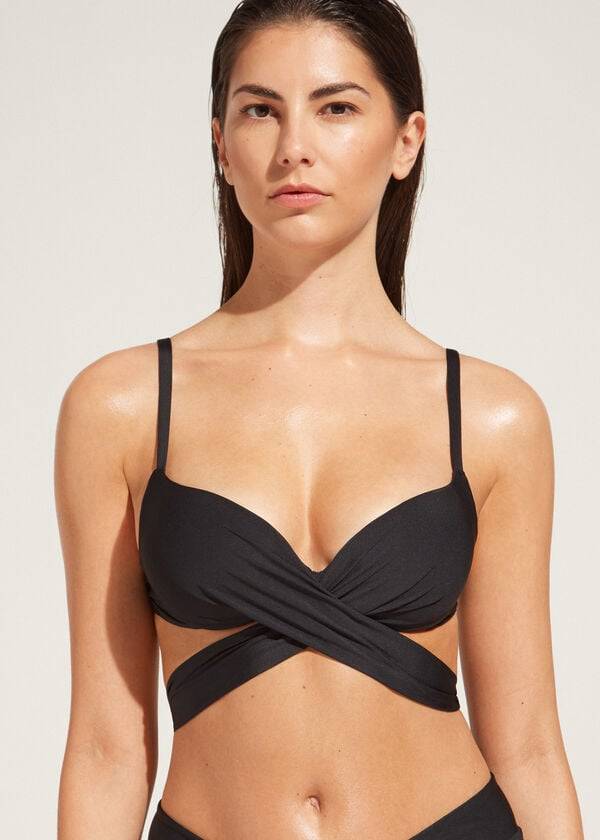 Černé dámské plavky calzedonia graduated s push-up vzorem indonesia