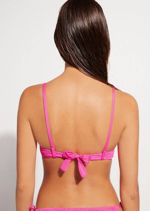 dámský růžový vycpaný push-up bikinový top calzedonia miami