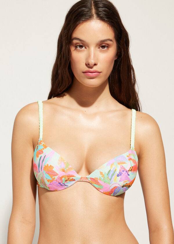 dámské bikinové vršky calzedonia graduated padded push-up tahiti zelené
