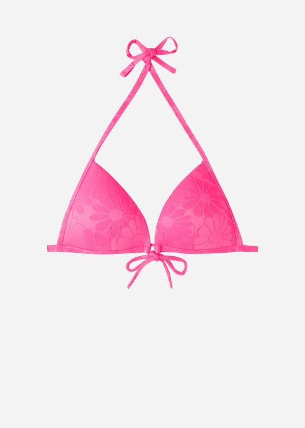 růžové dámské bikinové vršky s trojúhelníkovým vzorem calzedonia antibes s postupnou vycpávkou