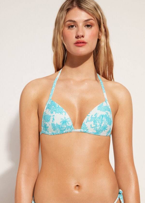 dámské bikinové vršky calzedonia s trojúhelníkovým vzorem sorrento v modré barvě