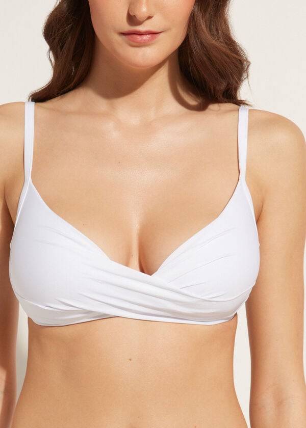 dámský bílý trojúhelníkový indonéský bikinový top calzedonia graduated soft crisscross