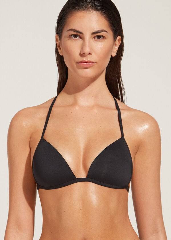 dámské černé bikinové vršky calzedonia graduated soft s vycpávkami a trojúhelníkovým vzorem indonesia