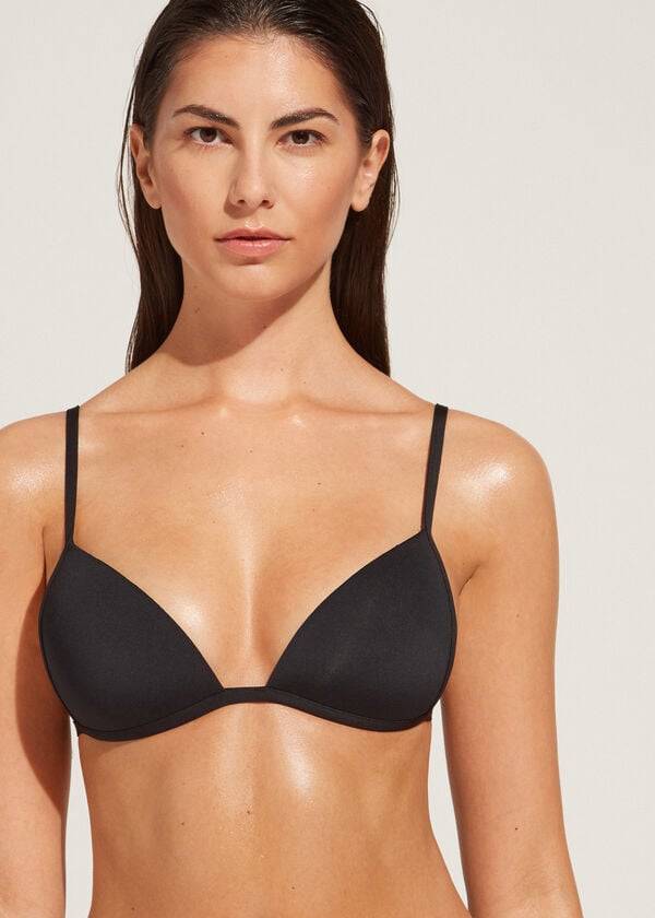 dámské černé bikinové vršky calzedonia graduated soft s vycpávkami a trojúhelníkovým vzorem indonesia