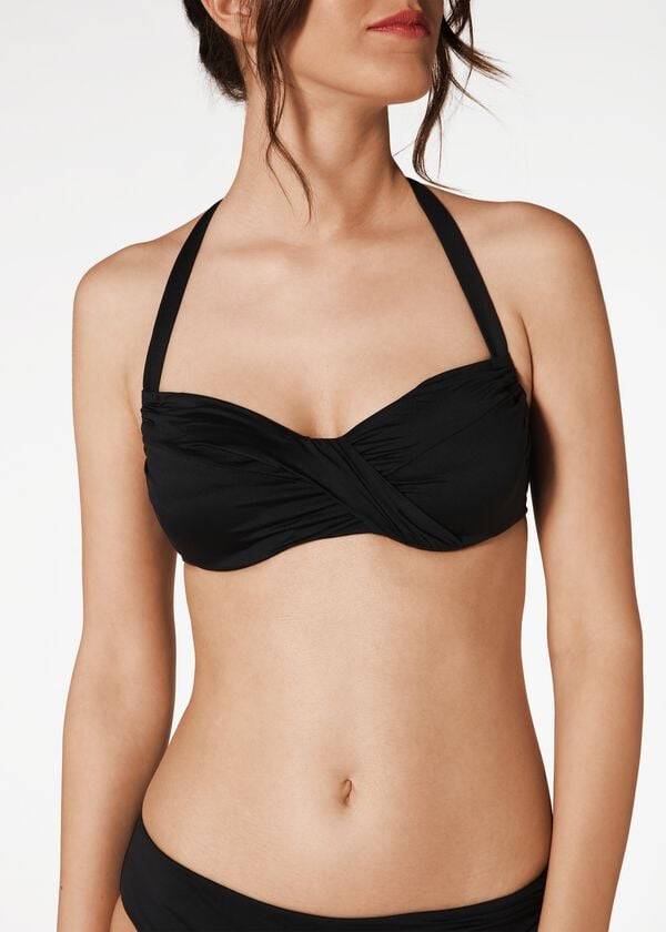 dámské bikinové vršky calzedonia indonesia c-cup balconette se stahovací šňůrkou černé
