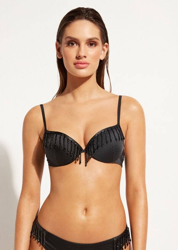 Černé dámské lehce vyztužené push-up bikinové vršky calzedonia taipei