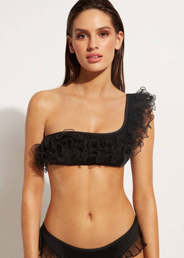 dámský lehce vyztužený horní díl bikin calzedonia single strap bandeau singapore černý
