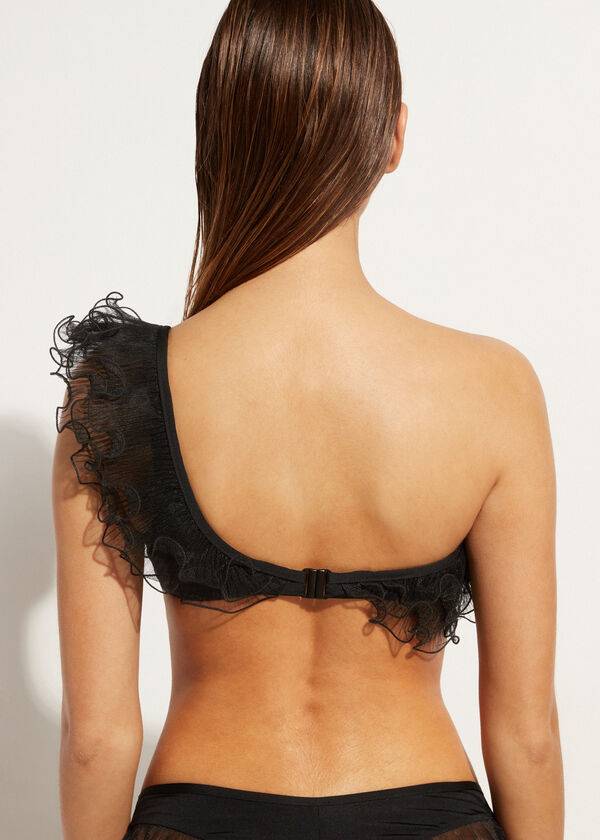 dámský lehce vyztužený horní díl bikin calzedonia single strap bandeau singapore černý