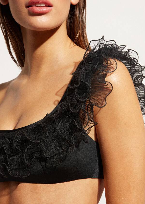 dámský lehce vyztužený horní díl bikin calzedonia single strap bandeau singapore černý