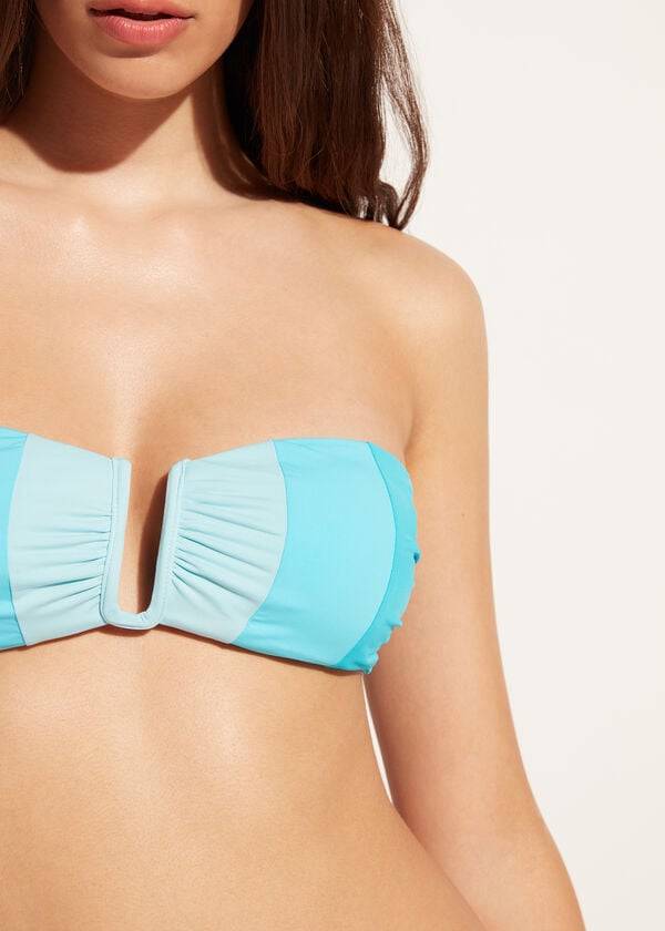 tyrkysové dámské vycpané vršky bikin calzedonia bandeau azzorre