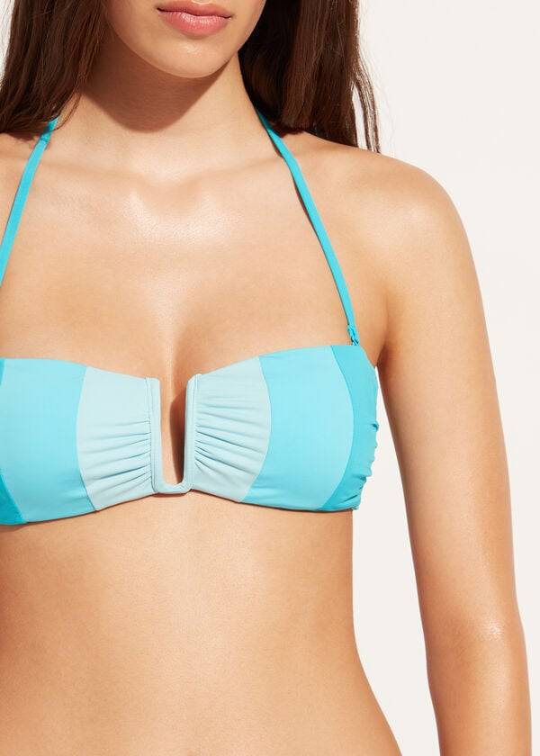 tyrkysové dámské vycpané vršky bikin calzedonia bandeau azzorre