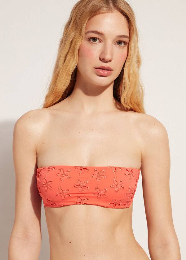 dámské vycpané bikiny calzedonia bandeau corfù coral orange