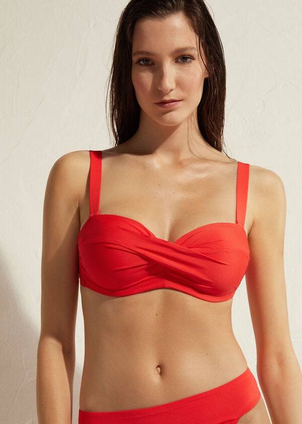dámské červené vyztužené bandeau bikinové vršky calzedonia indonesia