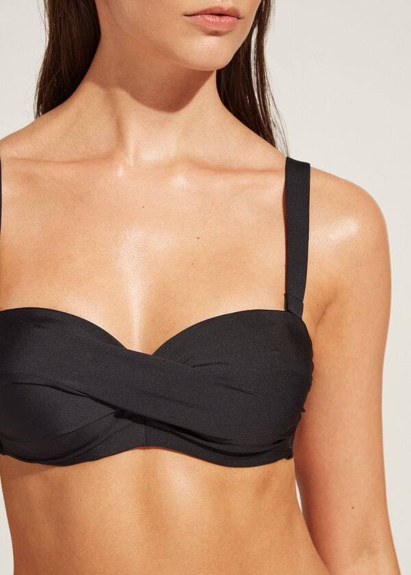 Černé dámské vycpané bandeau vršky bikin calzedonia indonesia eco cobey