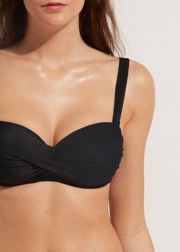 Černé dámské vycpané bandeau vršky bikin calzedonia indonesia eco cobey