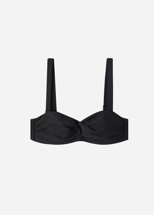 dámské bikinové vršky calzedonia padded bandeau indonesia eco micro v černé barvě