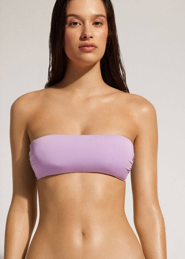 dámské bikinové vršky bez ramínek s vyztuženým vzorem calzedonia padded bandeau indonesia eco - fialové