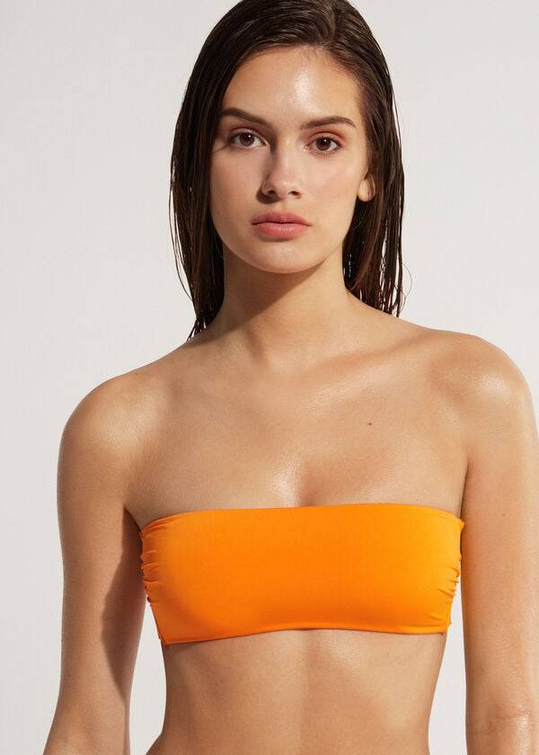 dámské bikinové vršky bez ramínek s vyztuženým páskem calzedonia padded bandeau indonesia eco oranžové