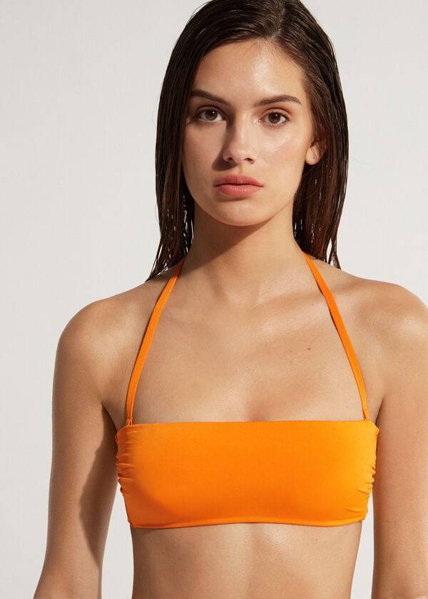 dámské bikinové vršky bez ramínek s vyztuženým páskem calzedonia padded bandeau indonesia eco oranžové