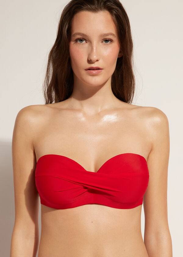 dámský červený vyztužený bandeau top bez ramínek calzedonia indonesia