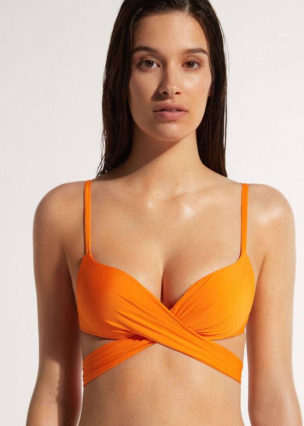 dámské oranžové vyztužené push-up bikinové vršky calzedonia indonesia eco