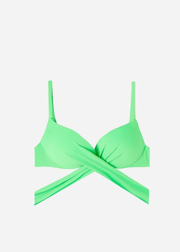 světle zelené dámské vycpané push-up vršky calzedonia v eko růžové barvě