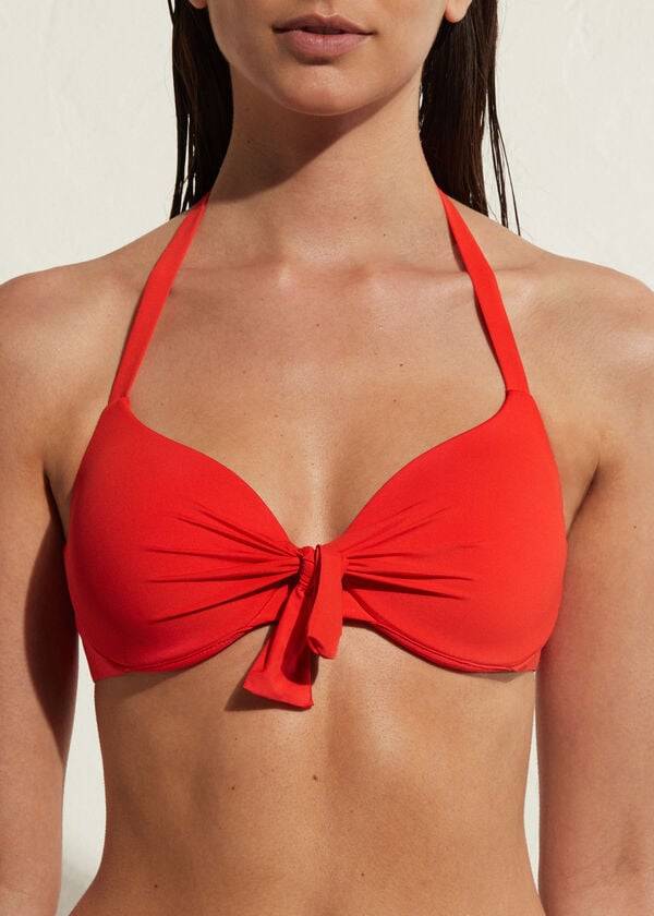 dámské vyztužené push-up bikinové vršky calzedonia indonesia eco sexy v červené barvě