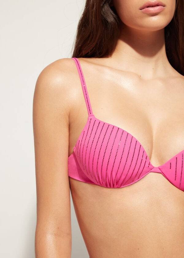 růžové dámské vyztužené push-up bikinové vršky calzedonia shanghai